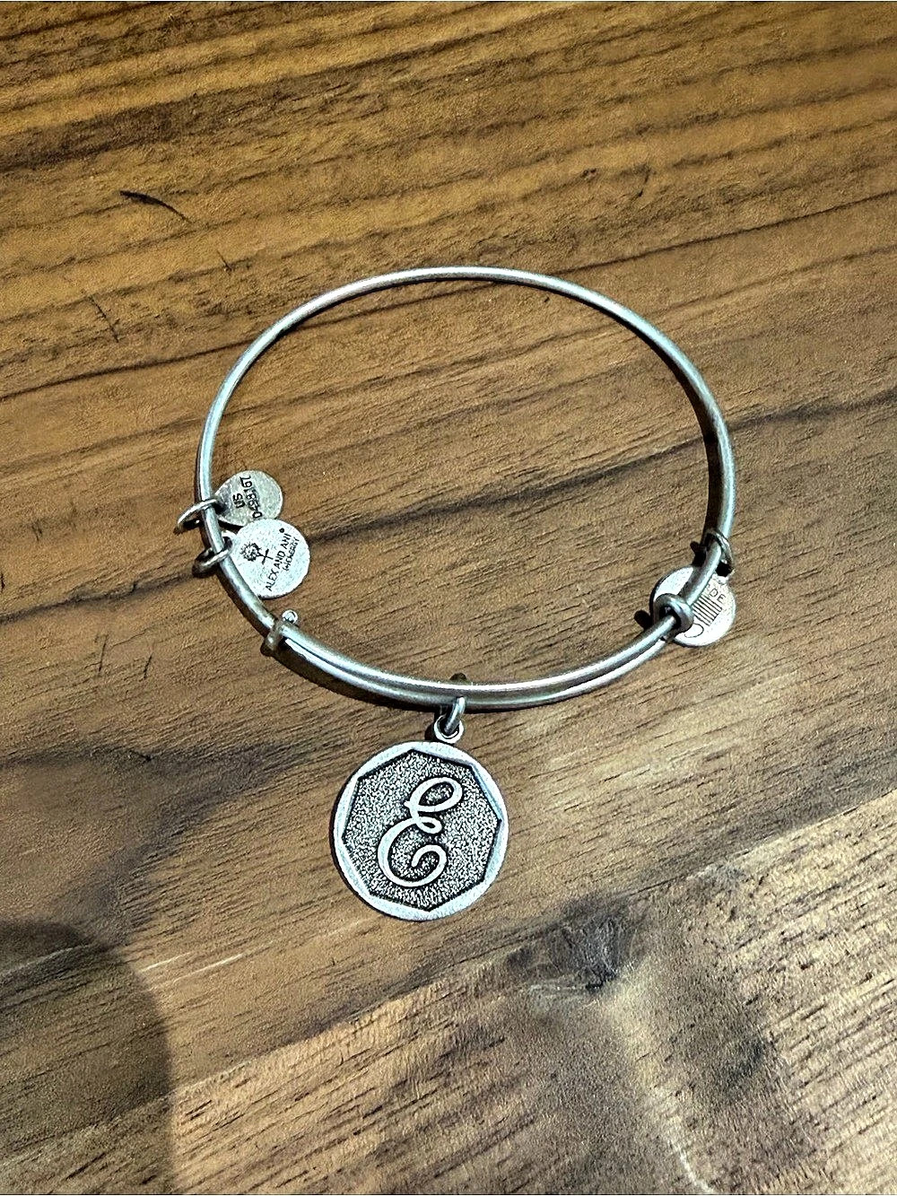Alex and Ani Initial E Charm Bangle in Silver